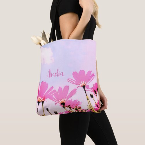 Pink Flowers Floral Mom Name Mothers Day Tote Bag