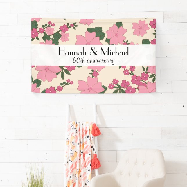 Pink Flowers, Floral Pattern, Anniversary Banner (Insitu)