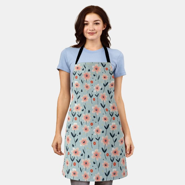 Pink Flowers Floral Pattern Apron (Worn)