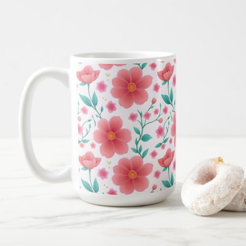 Pink Flowers Floral Pattern  Coffee Mug