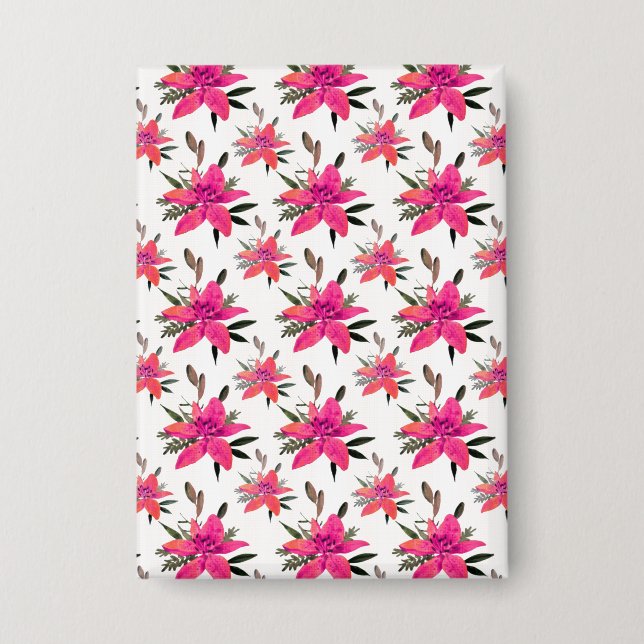 Pink Flowers Floral Pattern Design Button (Front)