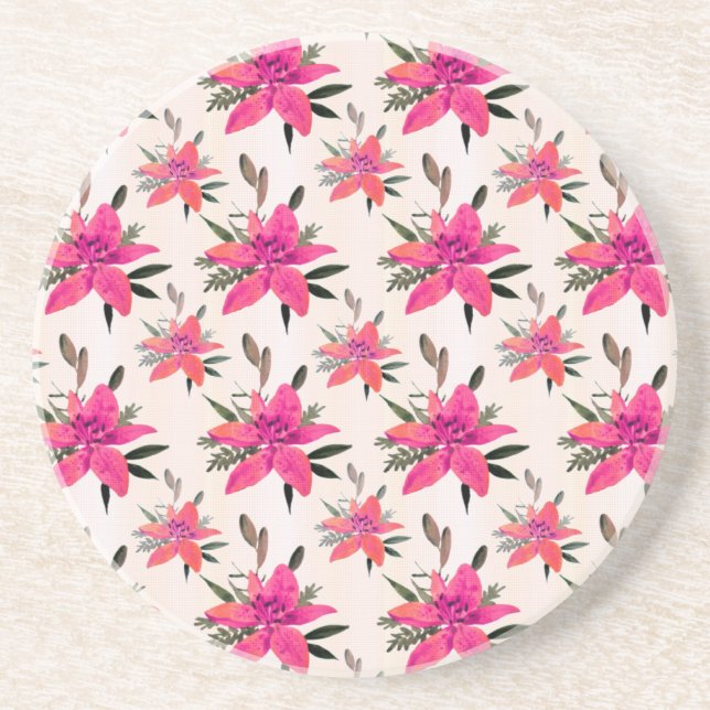 Pink Flowers Floral Pattern Design Coaster (Front)