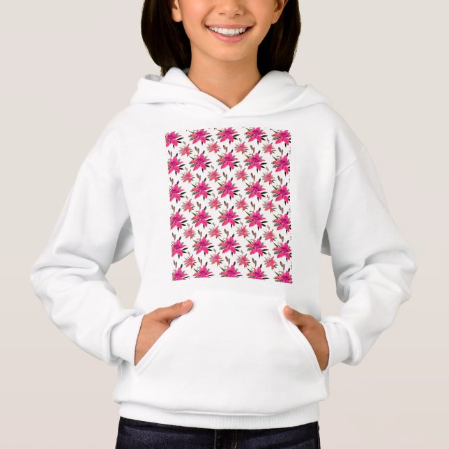 Pink Flowers Floral Pattern Design Hoodie (Front)
