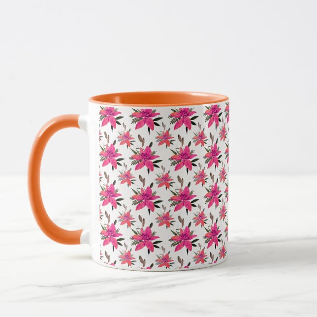 Pink Flowers Floral Pattern Design Mug (Left)