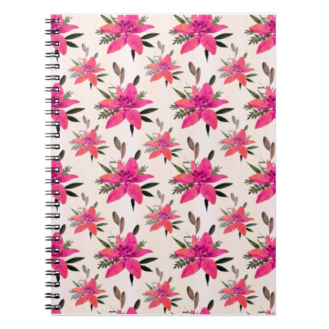 Pink Flowers Floral Pattern Design Notebook (Front)