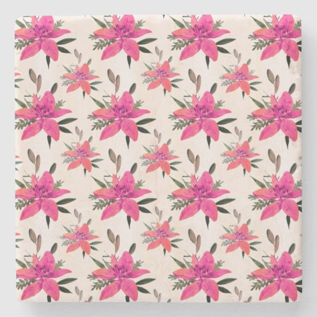 Pink Flowers Floral Pattern Design Stone Coaster (Front)