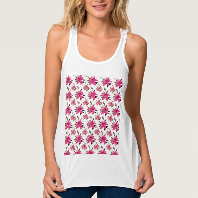 Pink Flowers Floral Pattern Design Tank Top (Front)