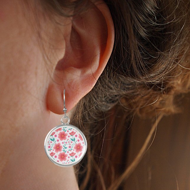 Pink Flowers Floral Pattern  Earrings (Creator Uploaded)