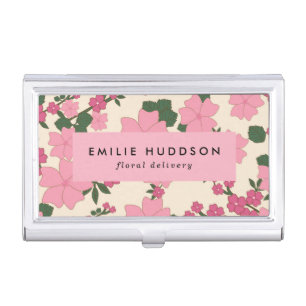 Pink Flowers, Floral Pattern, Florist, Flower Shop Business Card Case