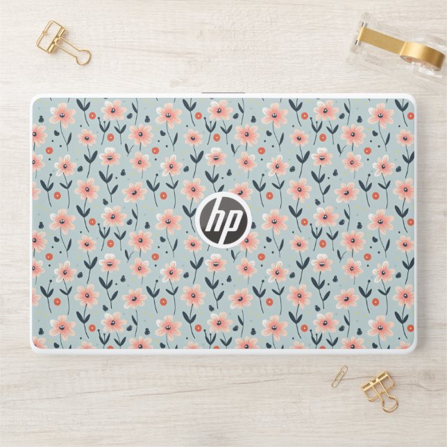 Pink Flowers Floral Pattern HP Laptop Skin (Desk)