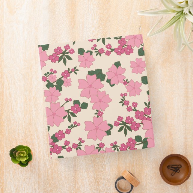 Pink Flowers, Floral Pattern, Pattern Of Flowers 3 Ring Binder (In Situ)