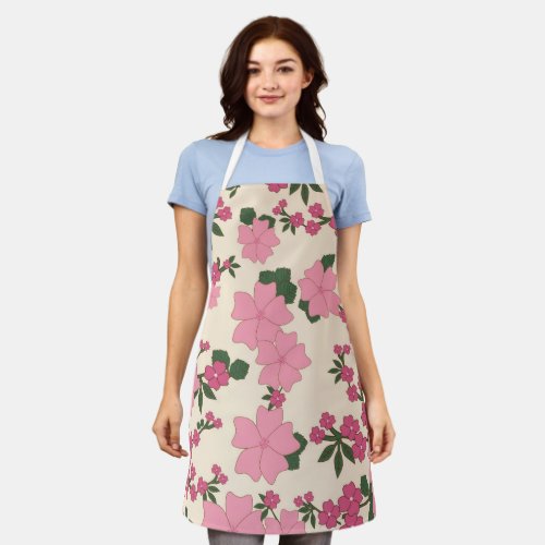Pink Flowers Floral Pattern Pattern Of Flowers Apron
