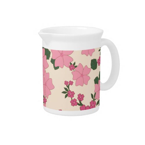 Pink Flowers Floral Pattern Pattern Of Flowers Beverage Pitcher