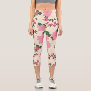 Pink Flowers, Floral Pattern, Pattern Of Flowers Capri Leggings