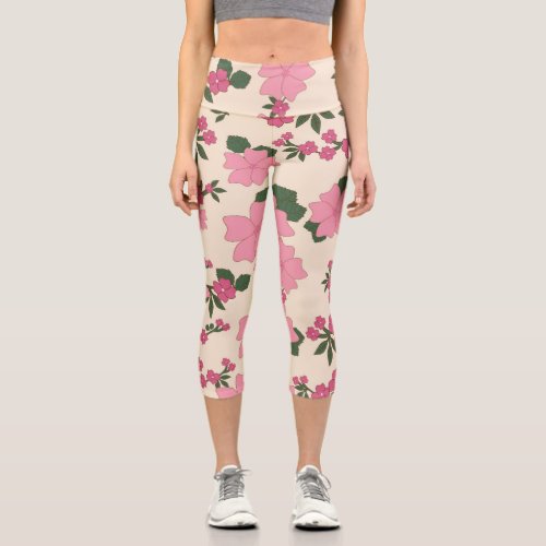 Pink Flowers Floral Pattern Pattern Of Flowers Capri Leggings