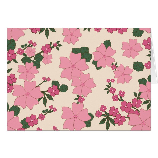 Pink Flowers, Floral Pattern, Pattern Of Flowers Cards (Front Horizontal)