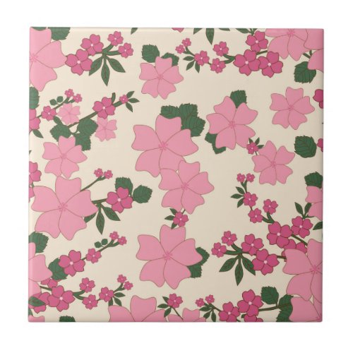 Pink Flowers Floral Pattern Pattern Of Flowers Ceramic Tile