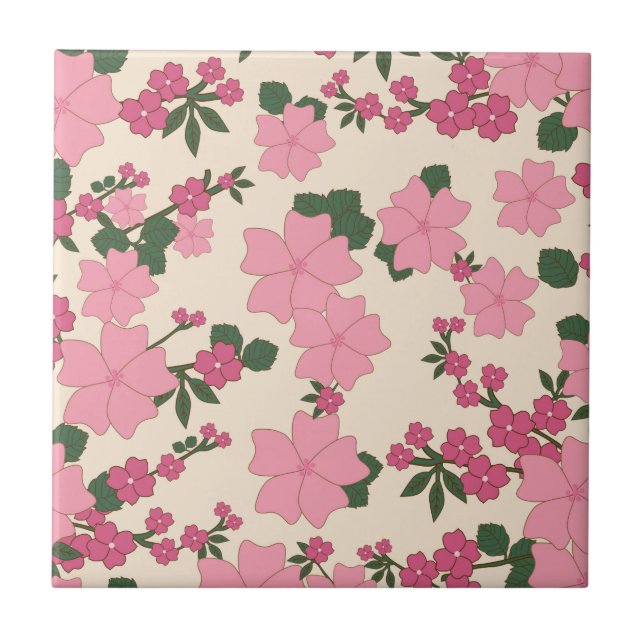 Pink Flowers, Floral Pattern, Pattern Of Flowers Ceramic Tile (Front)