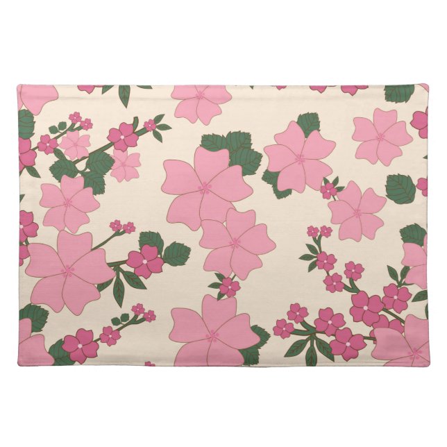Pink Flowers, Floral Pattern, Pattern Of Flowers Cloth Placemat (Front)