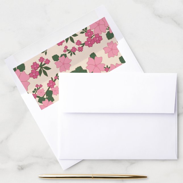 Pink Flowers, Floral Pattern, Pattern Of Flowers Envelope Liner (Desk)