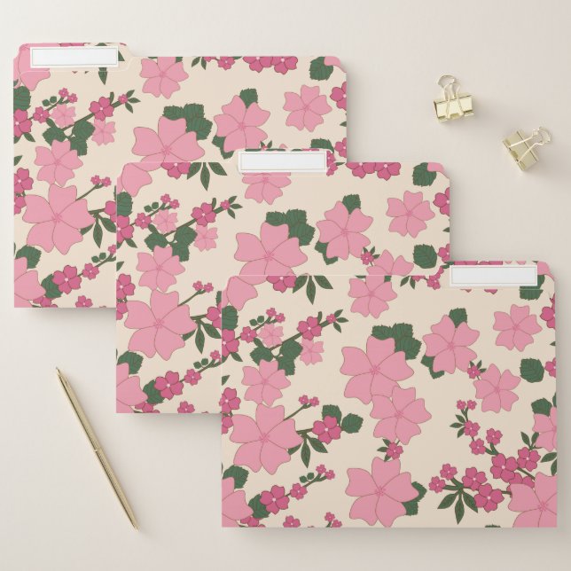 Pink Flowers, Floral Pattern, Pattern Of Flowers File Folder (Set)