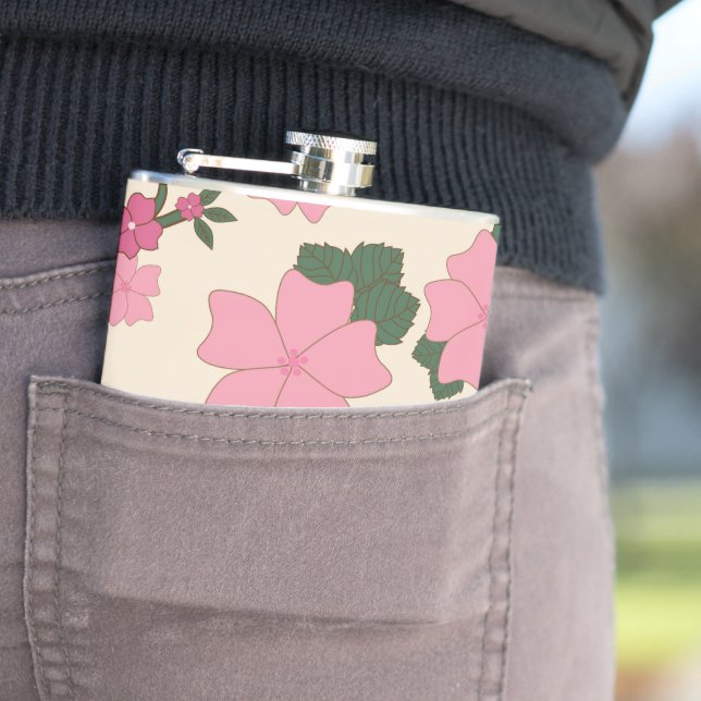 Pink Flowers, Floral Pattern, Pattern Of Flowers Flask (In Situ)