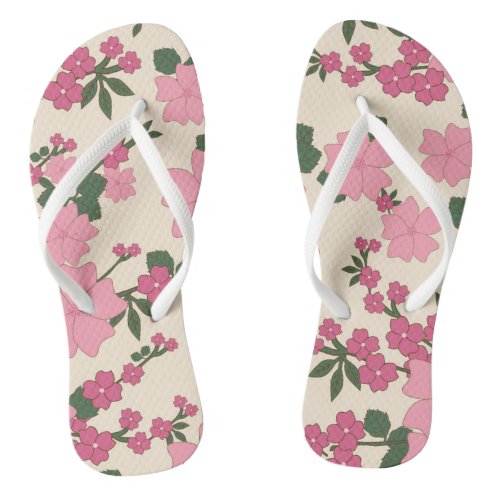 Pink Flowers Floral Pattern Pattern Of Flowers Flip Flops