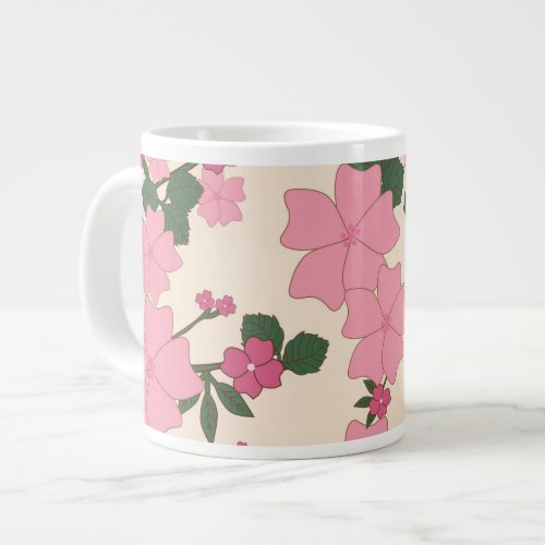 Pink Flowers Floral Pattern Pattern Of Flowers Giant Coffee Mug