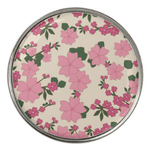 Pink Flowers, Floral Pattern, Pattern Of Flowers Golf Ball Marker