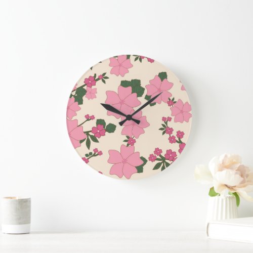 Pink Flowers Floral Pattern Pattern Of Flowers Large Clock