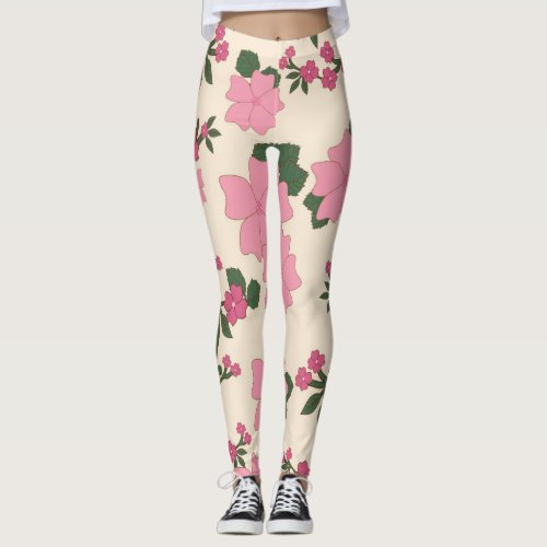 Pink Flowers Floral Pattern Pattern Of Flowers Leggings