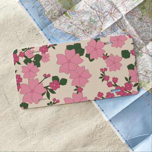 Pink Flowers Floral Pattern Pattern Of Flowers License Plate