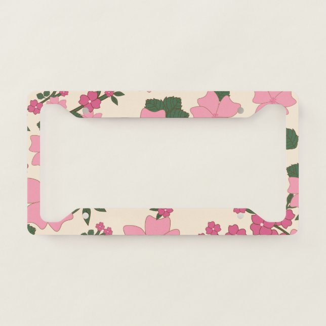 Pink Flowers, Floral Pattern, Pattern Of Flowers License Plate Frame (Front)