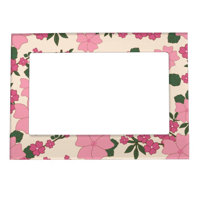 Pink Flowers, Floral Pattern, Pattern Of Flowers Magnetic Frame (Front)