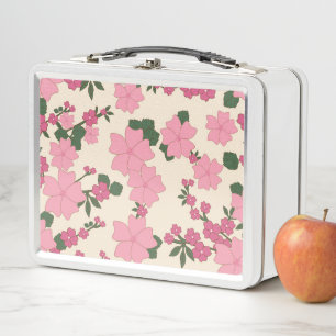 Pink Flowers, Floral Pattern, Pattern Of Flowers Metal Lunch Box