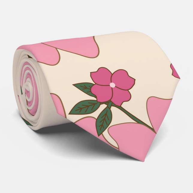 Pink Flowers, Floral Pattern, Pattern Of Flowers Neck Tie (Rolled)