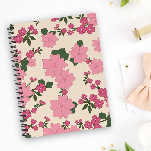 Pink Flowers Floral Pattern Pattern Of Flowers Notebook