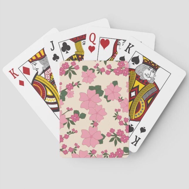 Pink Flowers, Floral Pattern, Pattern Of Flowers Poker Cards (Back)