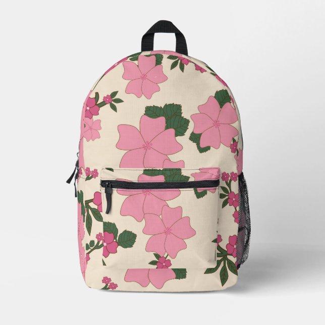 Pink Flowers, Floral Pattern, Pattern Of Flowers Printed Backpack (Front)