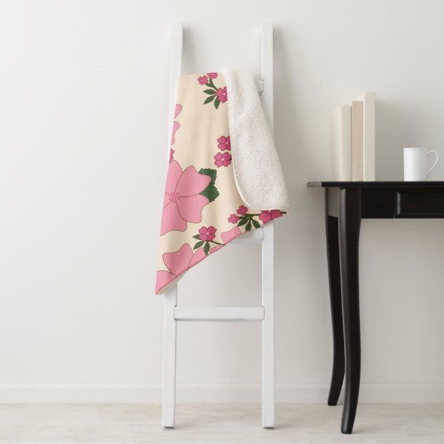 Pink Flowers, Floral Pattern, Pattern Of Flowers Sherpa Blanket (In Situ)
