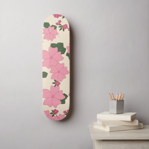 Pink Flowers Floral Pattern Pattern Of Flowers Skateboard