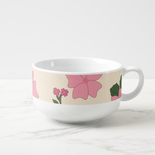 Pink Flowers Floral Pattern Pattern Of Flowers Soup Mug