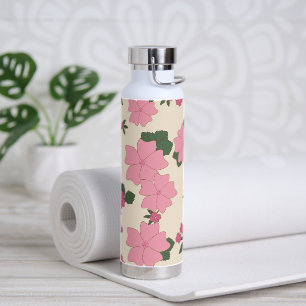 Pink Flowers, Floral Pattern, Pattern Of Flowers Water Bottle