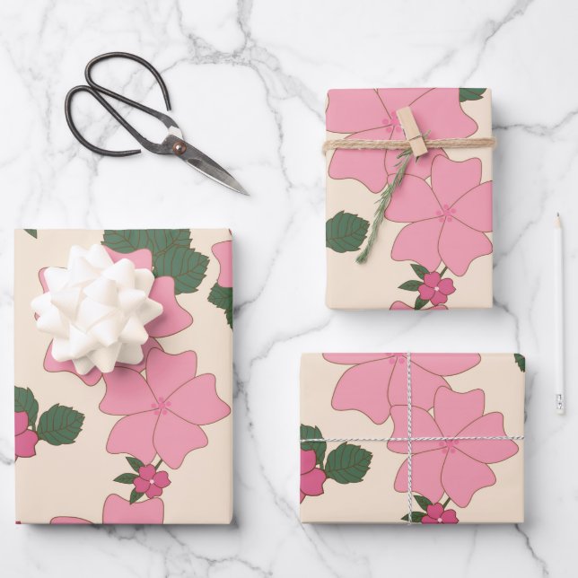 Pink Flowers, Floral Pattern, Pattern Of Flowers Wrapping Paper Sheets (Front)