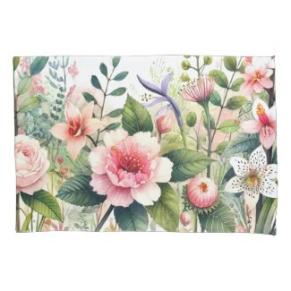 Pink Flowers Floral  Pillow Case