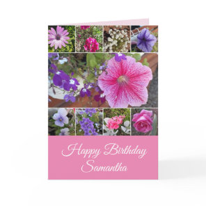 Pink Flowers Floral Rose Petunia Daisy Birthday Ca Card