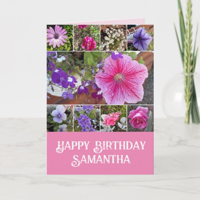 Pink Flowers Floral Rose Petunia Daisy Birthday Card (Front)