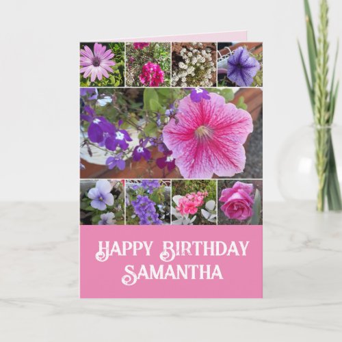 Pink Flowers Floral Rose Petunia Daisy Birthday Card