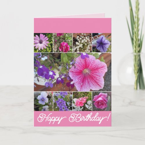 Pink Flowers Floral Rose Petunia Daisy Birthday Card