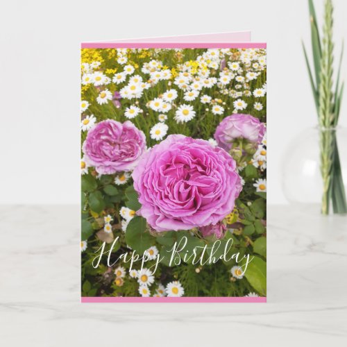 Pink Flowers Floral Rose Roses Daisy Birthday Card